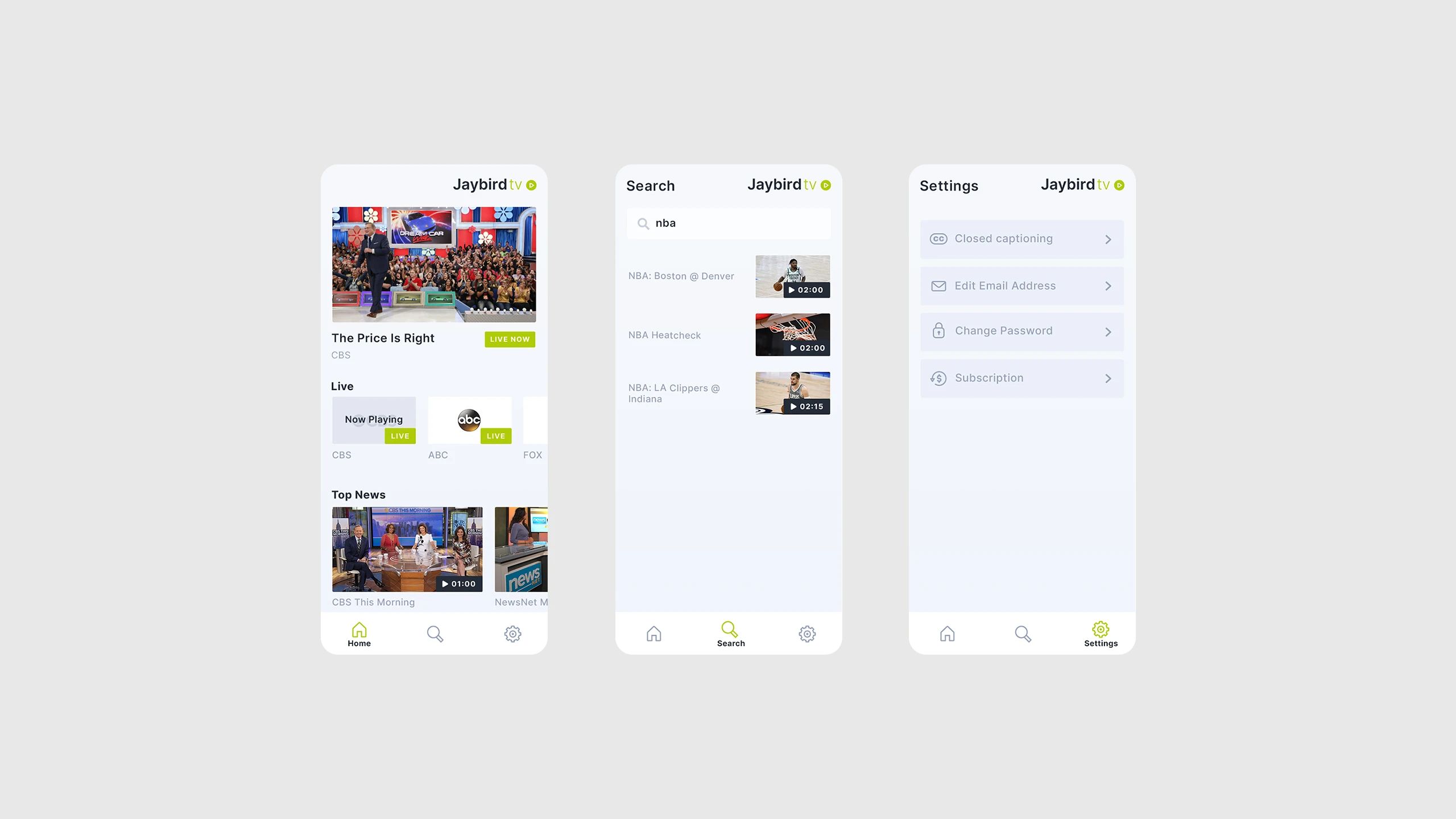 JTV Mobile App Screens
