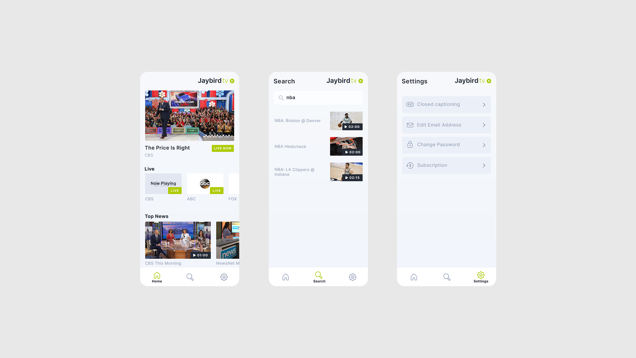 JTV Mobile App Screens