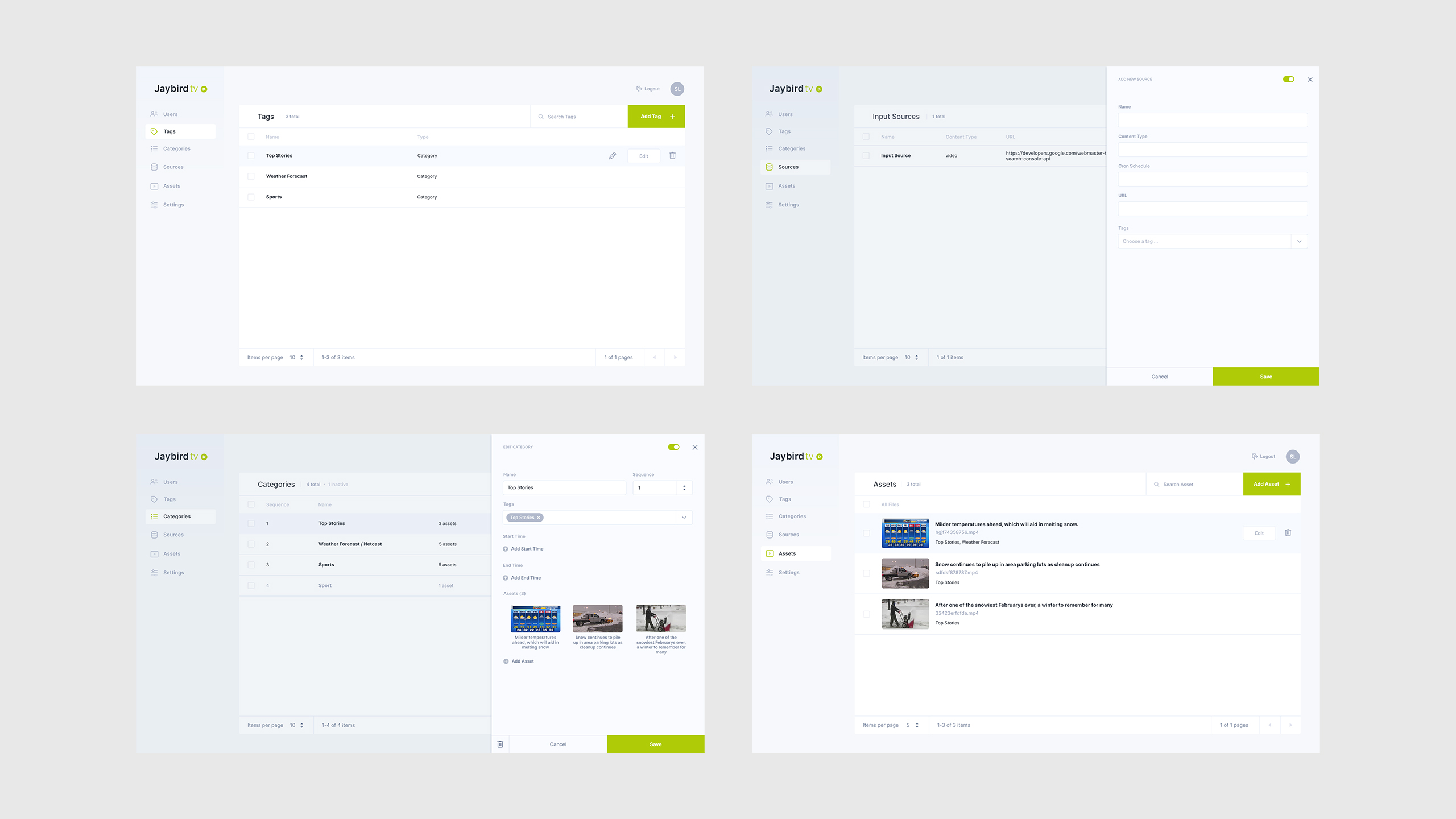 JTV Admin Screens