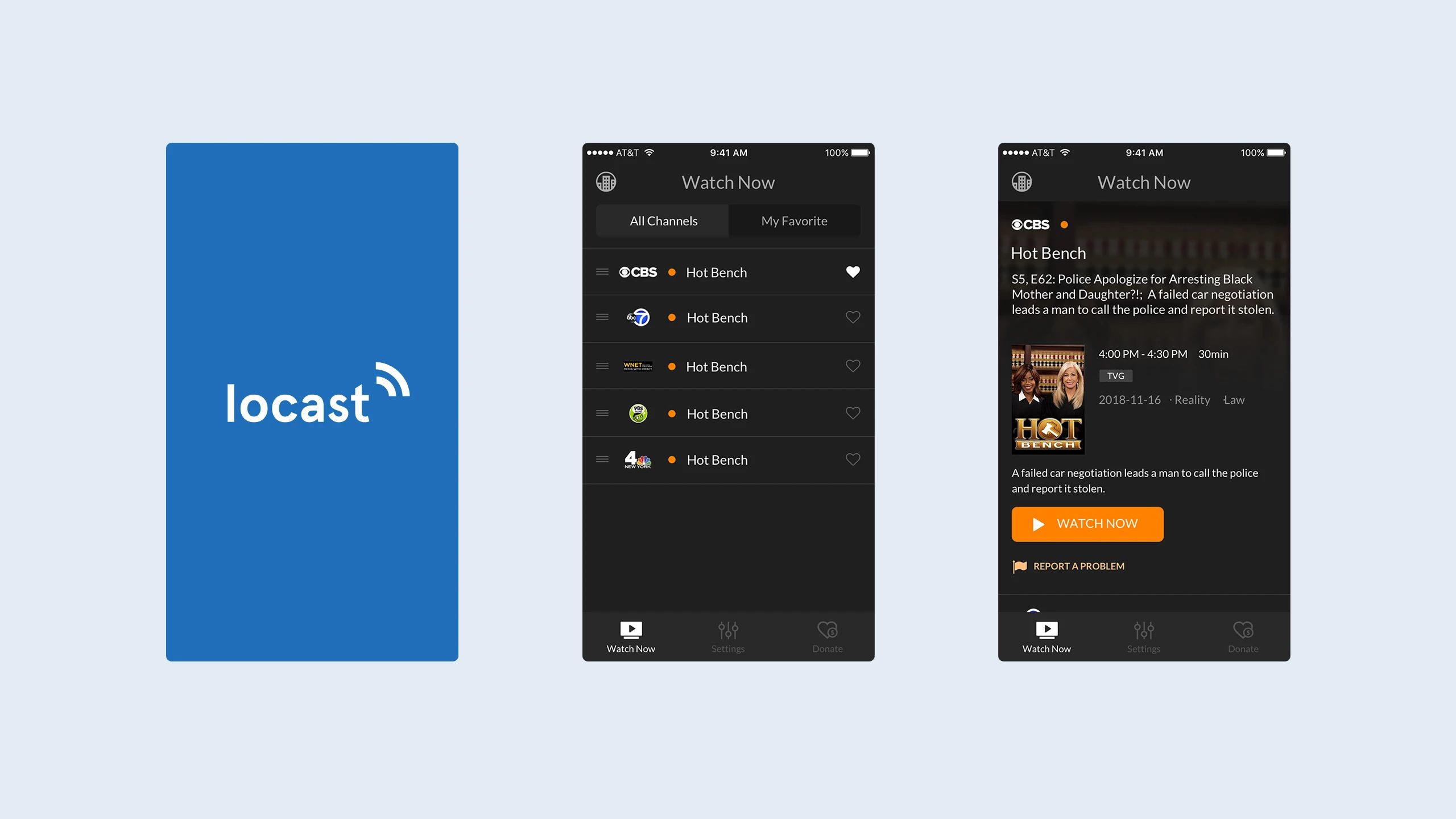 Locast Mobile App Screens