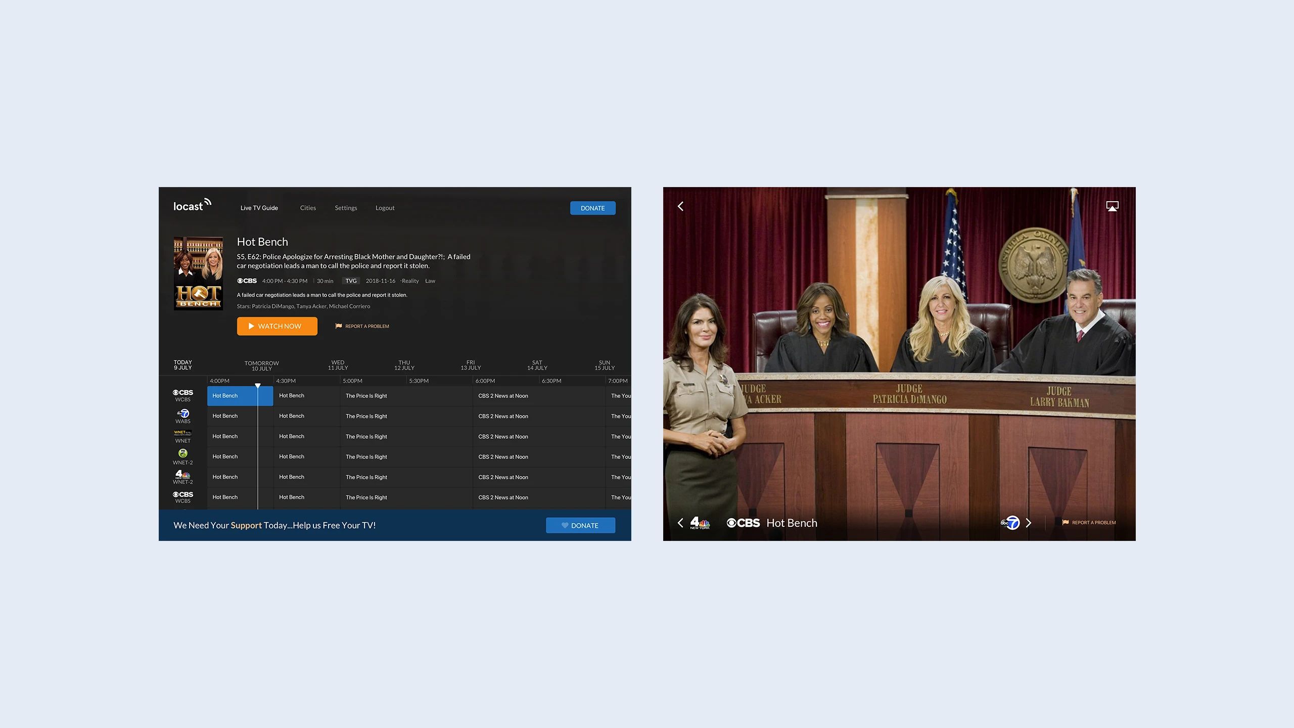 Locast Tablet App Screens