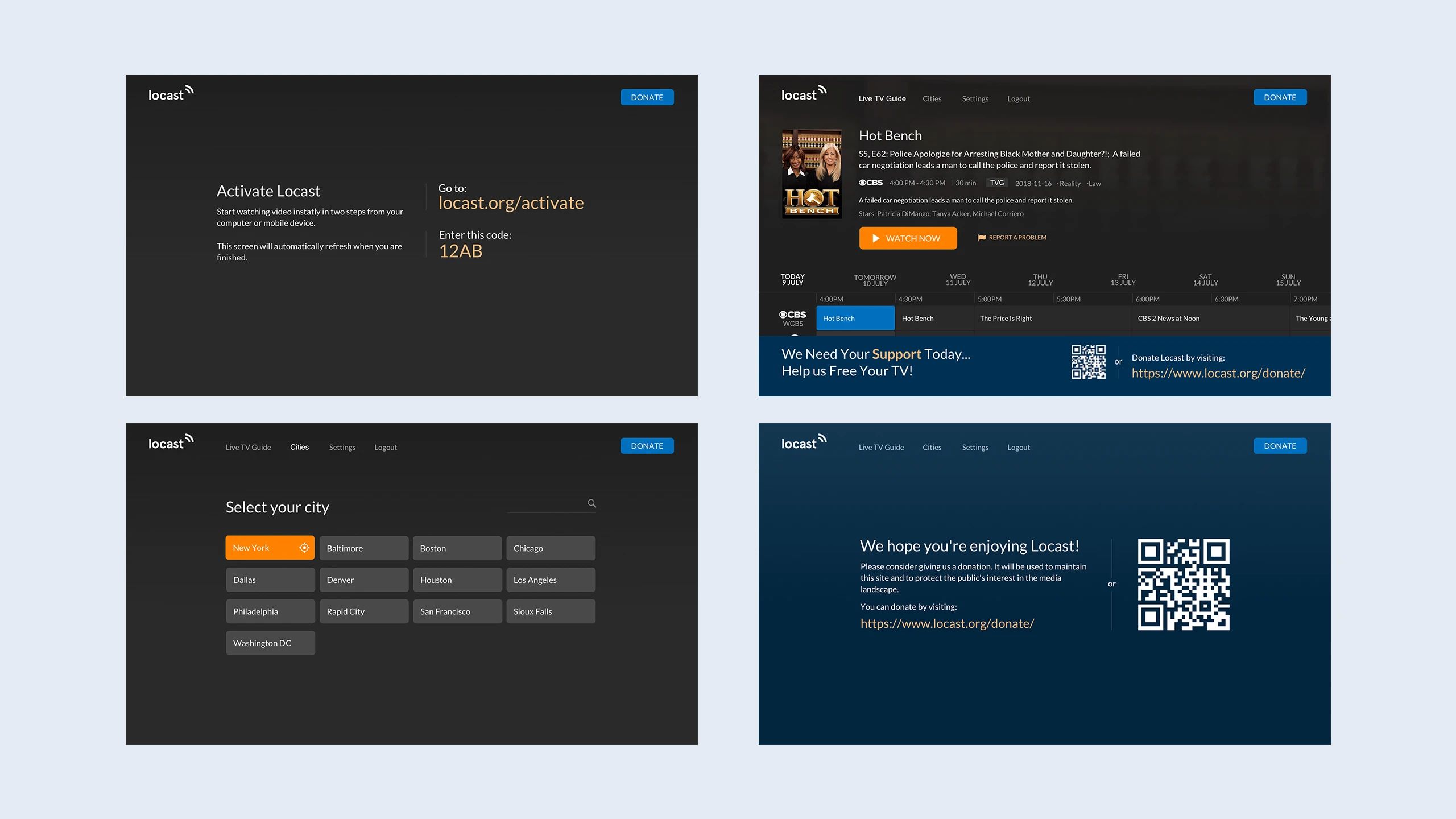 Locast SmartTV App Screens