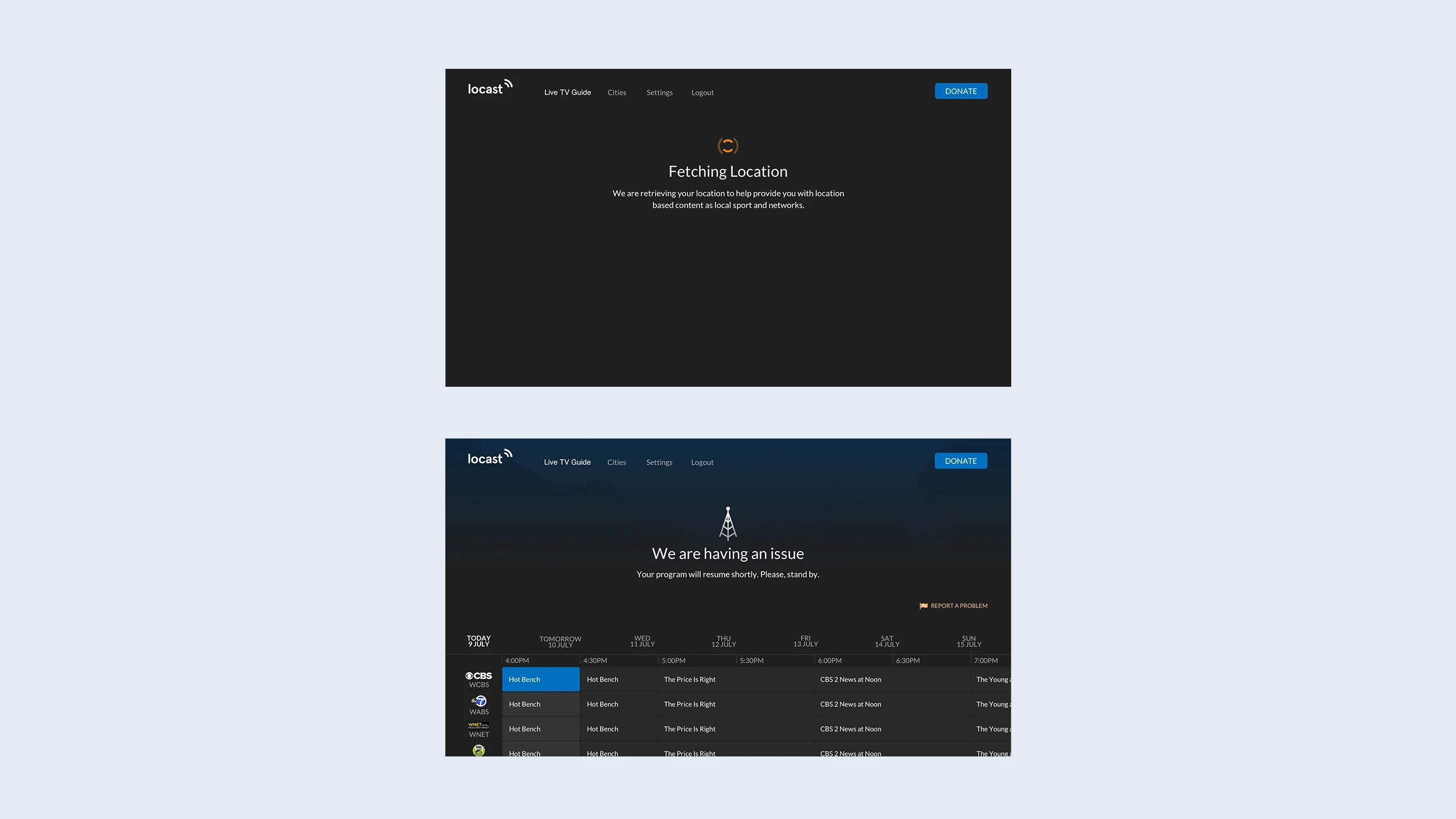Locast SmartTV App Screens